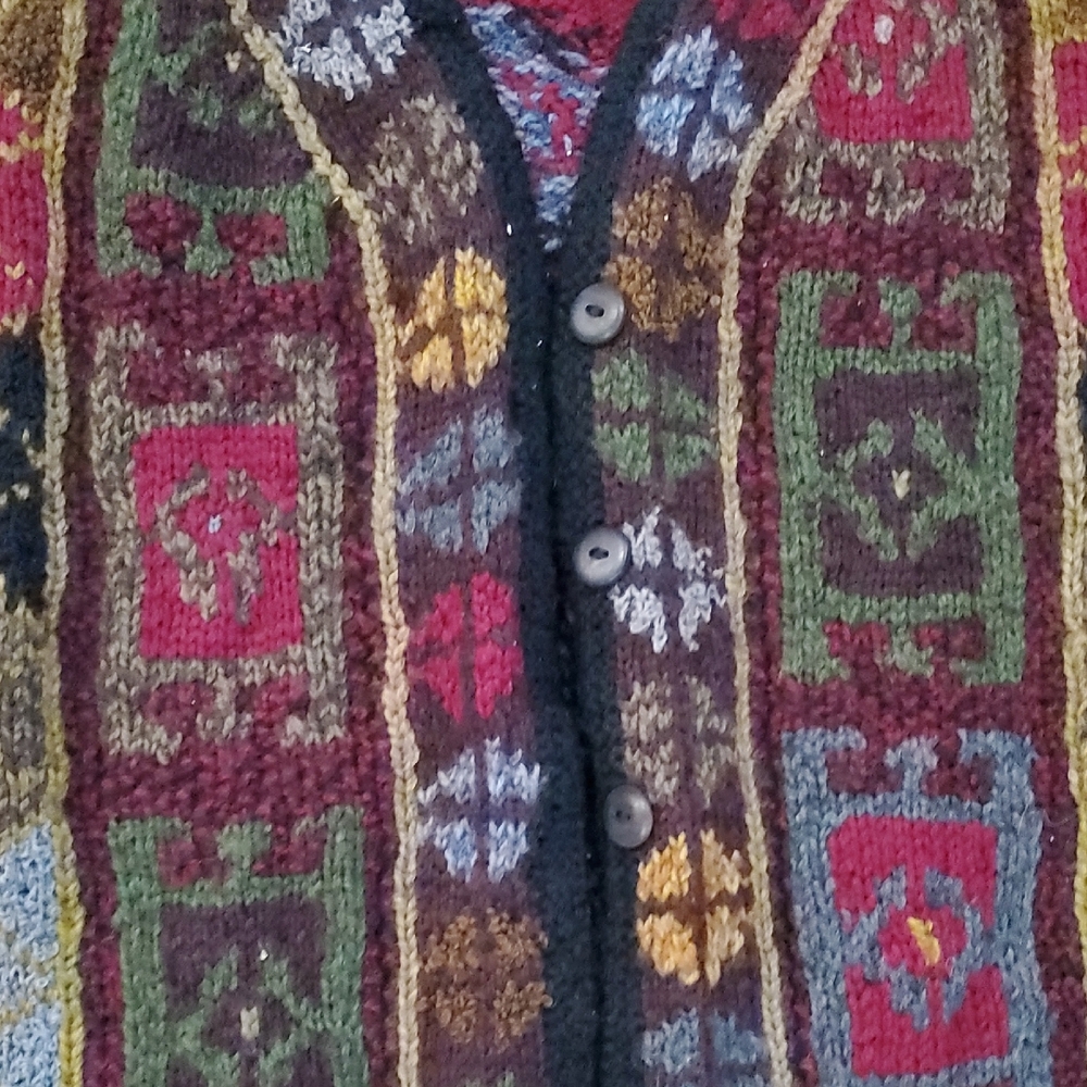 Peruvian Connection Burgundy Multi-Color Knit Maxi Vest - Picture 6 of 11